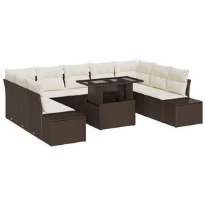 vidaXL Ensemble de canapé de jardin 10 Pièces Marron et Crème polyrotin