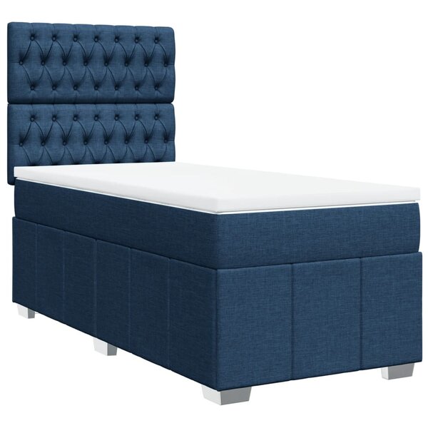 vidaXL Sommier à lattes de lit avec matelas Bleu 90x200 cm Tissu