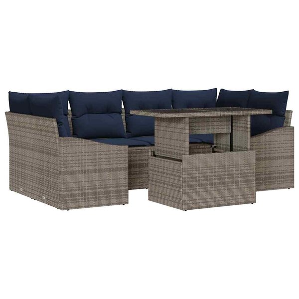 vidaXL Ensemble de canapé de jardin 7 Pièces Gris Poly rotin