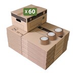 Pack and Move - Lot 60 cartons déménagement stockage S - 36 x 28 x 18 cm - Poignées renforcées - 3 adhésifs offerts