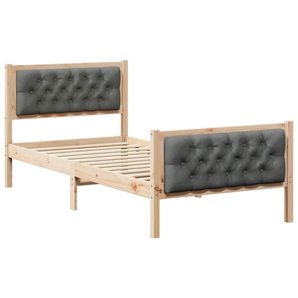 vidaXL Cadre de lit avec tête de lit Gris foncé 90 x 200 cm Pin massif