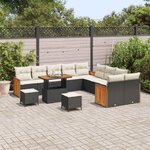 vidaXL Ensemble de canapé de jardin avec coussin 13 Pièces Noir et Crème
