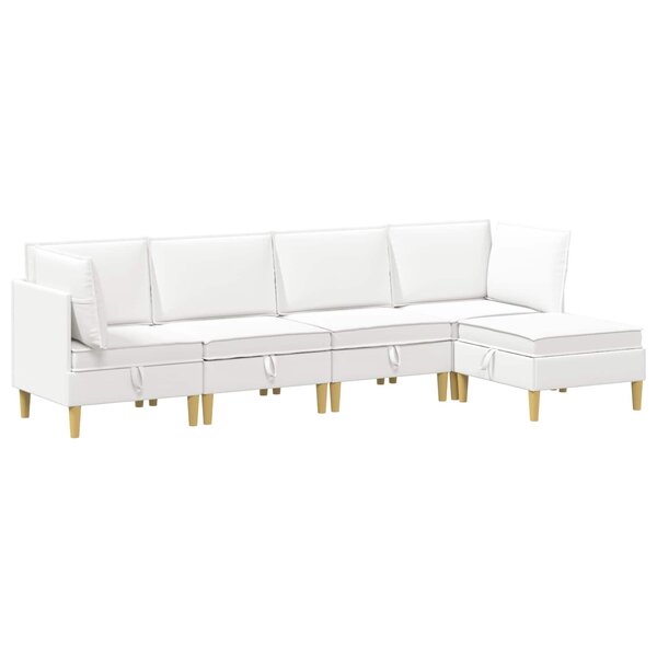 vidaXL Canapé modulaire avec rangement 5 Pièces Blanc Tissu