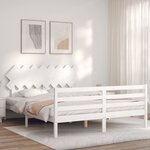 vidaXL Cadre de lit avec tête de lit blanc 160x200 cm bois massif