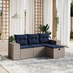 vidaXL Salon de jardin 4 Pièces avec coussins gris résine tressée