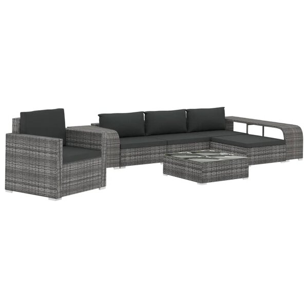 vidaXL Salon de jardin 8 Pièces avec coussins résine tressée gris