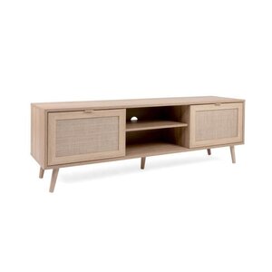 Meuble TV 2 portes 2 tiroirs - Panneaux de particule 15 mm, MDF - Décor chene sonoma - L 150 x P 40 x H 52 cm - BALI