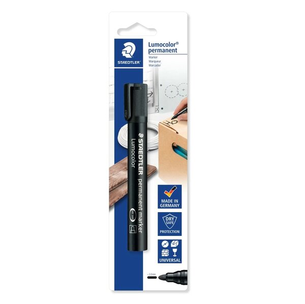 Staedtler Lumocolor 352 Marqueur permanent à pointe ronde - Ligne 2 mm - Séchage rapide - Rechargeable - Couleur noire
