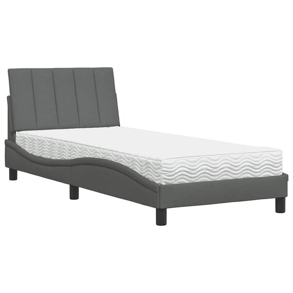 vidaXL Lit avec matelas Hanko gris foncé 90x200 cm tissu