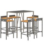 vidaXL Ensemble de bar jardin 7 Pièces gris poly rotin/bois massif acacia