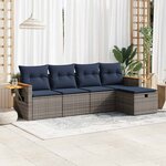 vidaXL Salon de jardin 5 Pièces avec coussins gris résine tressée