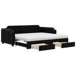 vidaXL Lit de jour avec gigogne et tiroirs noir 100x200 cm tissu
