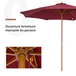 Outsunny Parasol droit en bois polyester haute densité protection solaire Ø 3 x 2 5 m rouge