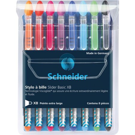 Pochette de 8 stylos à bille Slider Basic pointe extra large couleurs assorties SCHNEIDER