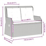 vidaXL Banc inclinable de jardin avec coussins noir résine tressée