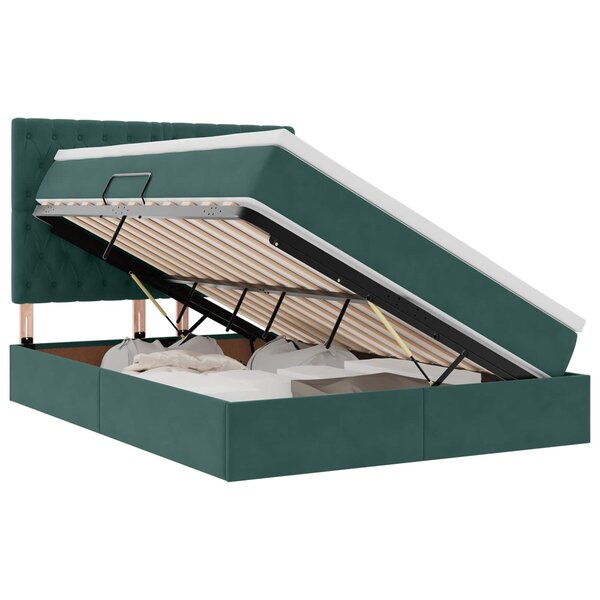 vidaXL Lit de rangement LED avec matelas Vert foncé 140 x 200 cm