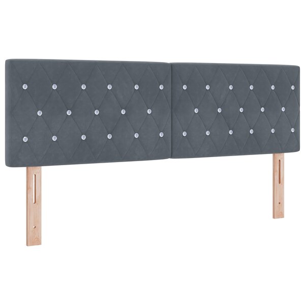 tête de lit en velours gris foncé avec boutons en cristal 140 cm