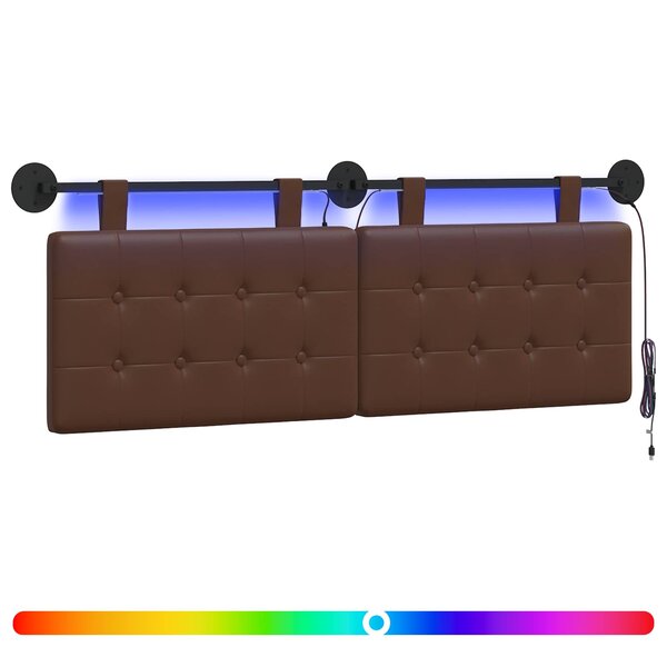 vidaXL Tête de lit suspendue Avec lumière LED Marron Simili cuir