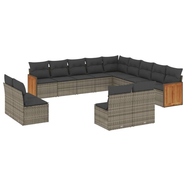 vidaXL Salon de jardin avec coussins 13 Pièces gris résine tressée