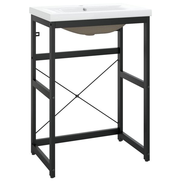 vidaXL Cadre de lavabo de salle de bain vasque à encastrer Noir Fer