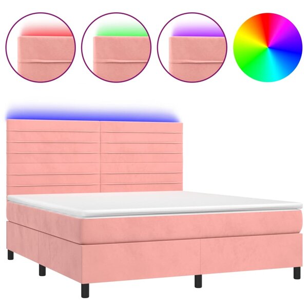 vidaXL Sommier à lattes de lit avec matelas LED Rose 180x200cm Velours