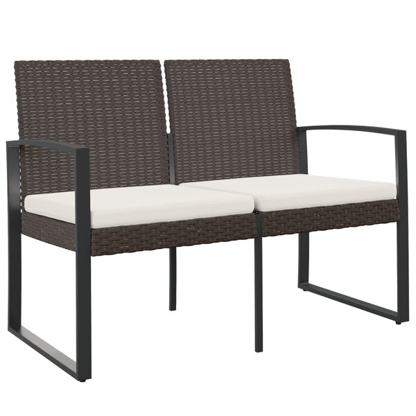 vidaXL Banc de jardin à 2 places avec coussins marron PP rotin