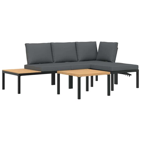vidaXL Salon de jardin 4 Pièces avec coussins noir aluminium