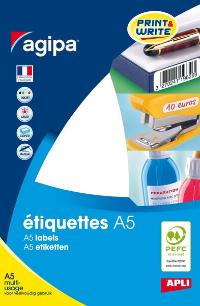 Etiquettes blanches 16 feuilles A5 70 x 37 mm 192 pièces