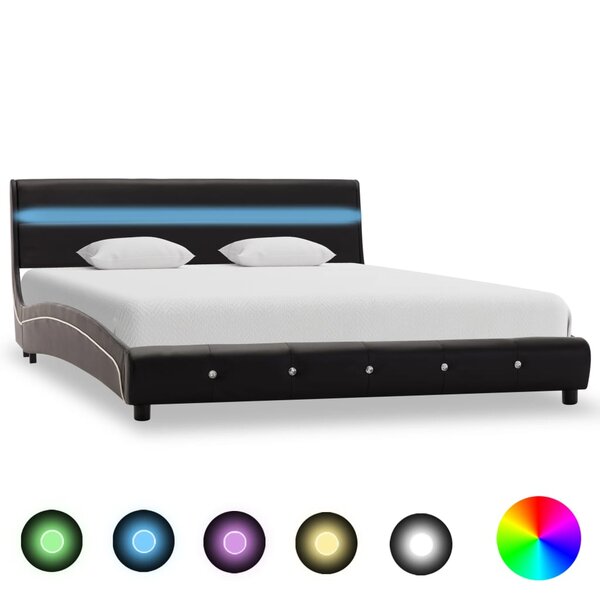 vidaXL Cadre de lit avec LED Noir Similicuir 160 x 200 cm