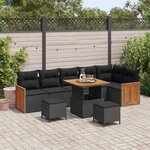 vidaXL Ensemble de canapé de jardin 9 Pièces Noir polyrotin