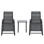 Lot de 2 bains de soleil design contemporain table basse plateau verre trempé métal époxy textilène noir