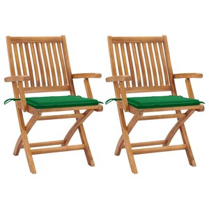 vidaXL Chaises de jardin 2 Pièces avec coussins vert Bois de teck massif