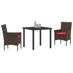 vidaXL Ensemble table et chaises avec coussin 3 Pièces Marron Rotin PE