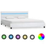 vidaXL Cadre de lit avec LED Blanc Similicuir 140 x 200 cm
