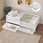 Lit Isa 2 tiroirs barrière blanc + matelas