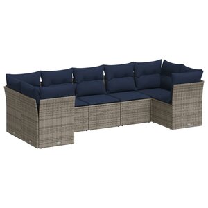 vidaXL Salon de jardin 7 Pièces avec coussins gris résine tressée