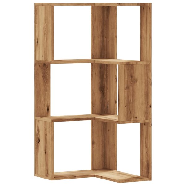 vidaXL Bibliothèque d'angle 3 niveaux chêne artisanal bois ingénierie