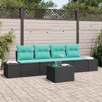 vidaXL Ensemble de canapé de jardin 5 Pièces Noir et turquoise polyrotin