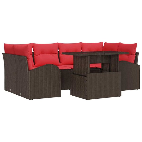 vidaXL Ensemble de canapé de jardin 7 pc Marron et rouge