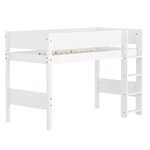 Flexa WHITE Lit sureleve avec echelle droite 90 x 200 cm Barriere pleine Blanc