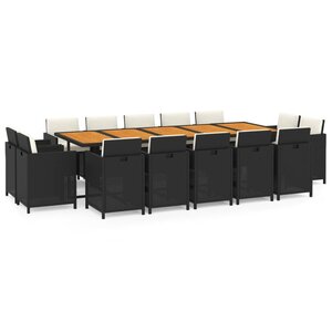vidaXL Ensemble à dîner de jardin coussins 15 Pièces Résine tressée Noir