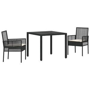 vidaXL Ensemble de salle à manger pour jardin 3 Pièces Noir polyrotin