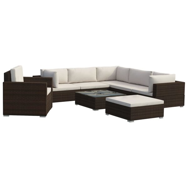 vidaXL Salon de jardin 8 Pièces avec coussins résine tressée marron