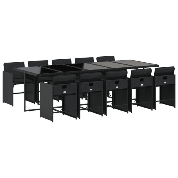 vidaXL Ensemble à manger de jardin 11 Pièces coussins noir résine tressée