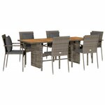 vidaXL Ensemble à manger de jardin et coussins 7 Pièces gris rotin