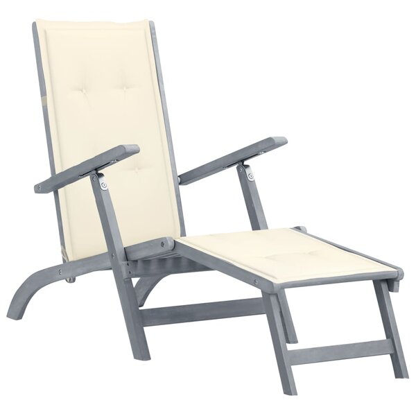 vidaXL Chaise de terrasse avec repose-pied et coussin Acacia solide
