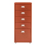 Caisson de bureau armoire meuble de rangement à roulettes avec 5 tiroirs 69 x 28 x 41 cm rouge brique 03_0009106