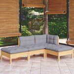 vidaXL Salon de jardin 4 Pièces avec coussins gris bois de pin massif