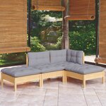 vidaXL Salon de jardin 4 Pièces avec coussins gris Bois de pin massif