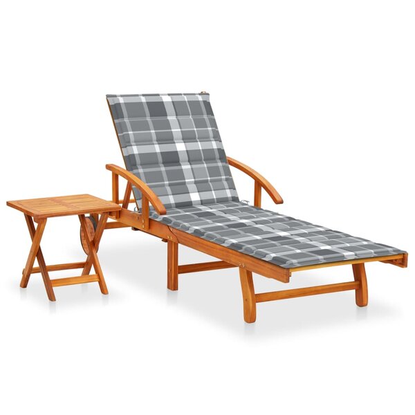 vidaXL Chaise longue de jardin avec table et coussin Bois d'acacia